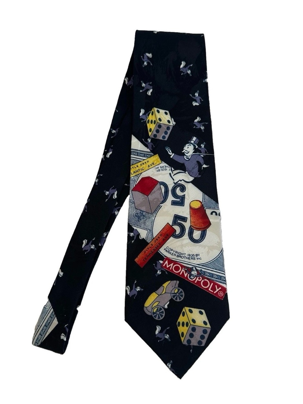 Monopoly Board Game 100% Silk Necktie Hand Sewn Cousu Main Retro 90s VTG Gamer